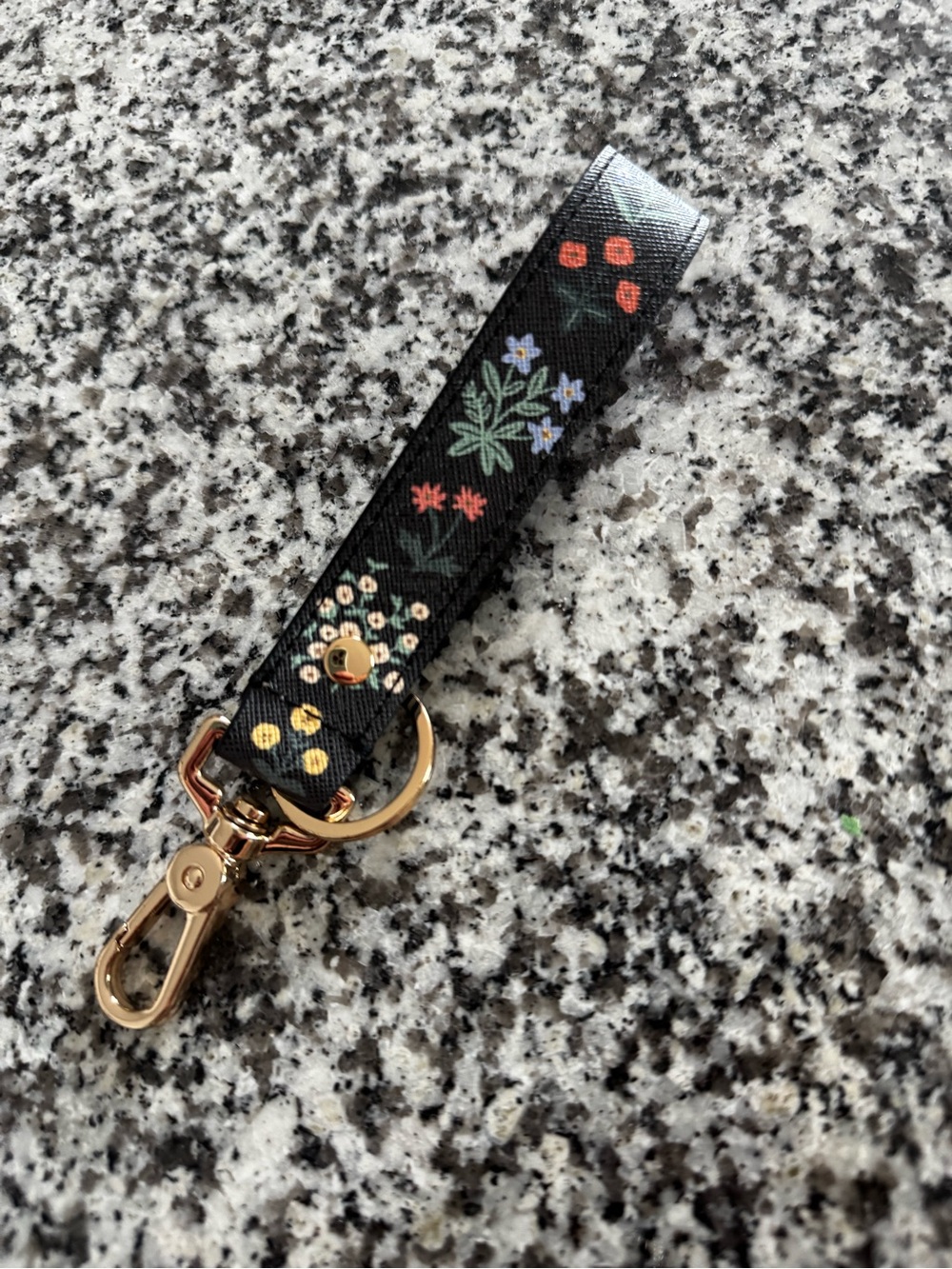 Rifle Paper Co. Black Floral Wristlet Key & Card Holder with Gold Hardware
